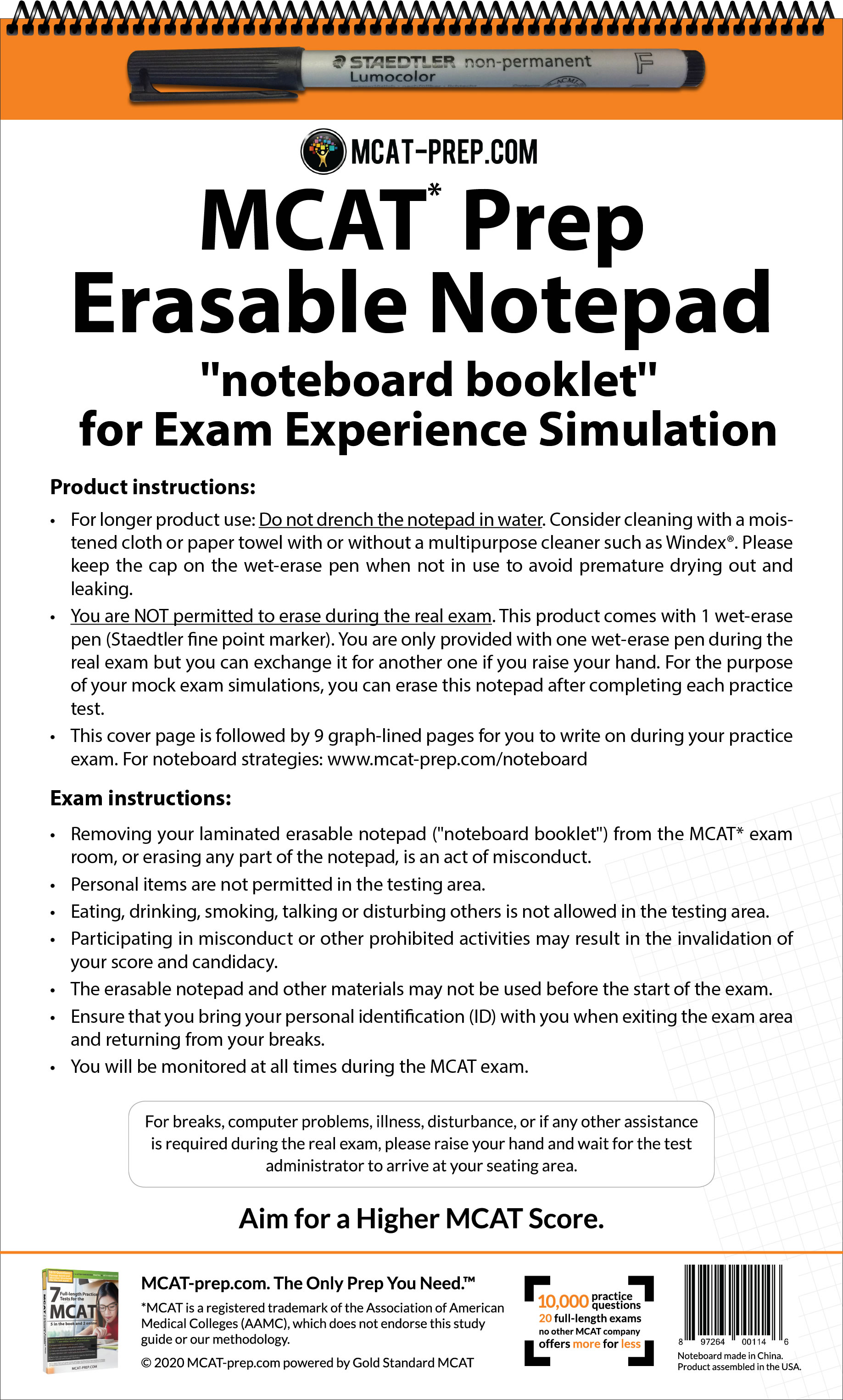 MCAT erasable notepad